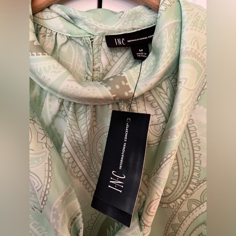 INC International Concepts Mint Paisley Sleeveless Blouse NWT Size M - Picture 2 of 10